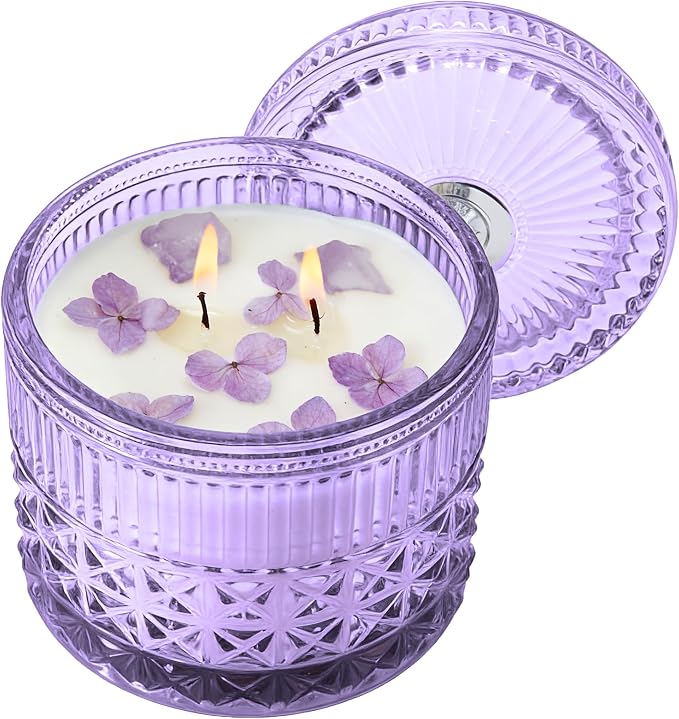 Chloefu LAN Purple Crystal Candles Lilac & Violet Candle for Home Scented, Non-Toxic, Unique Meditation Spiritual Gifts, 14 oz, Valentines Day Gifts for Mom Friends Wife Sister Stocking Stuffers
