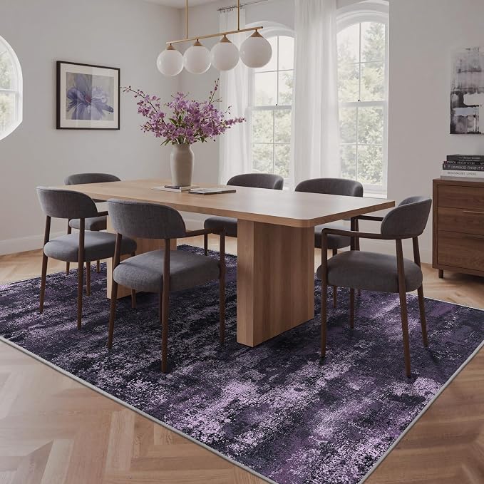 BEIMO Area Rugs 8x10 for Living Room Bedroom, Modern Abstract Machine Washable Rug, Large Soft Low Pile Floor Carpet with Non Slip Backing for Dining Room, Purple