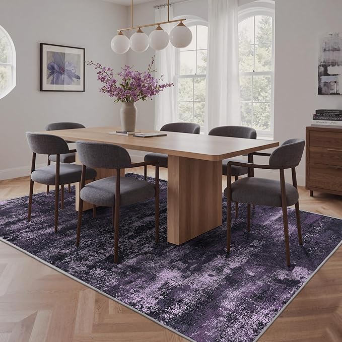 BEIMO Area Rugs 6x9 for Living Room Bedroom, Modern Abstract Machine Washable Rug, Large Soft Low Pile Floor Carpet with Non Slip Backing for Dining Room, Purple