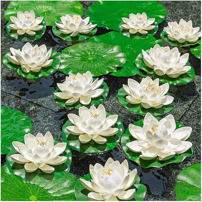 16Pcs Artificial Floating Pool Flowers, 7in & 4in Fake Water Lily Pads Flowers, Lotus Flower Floating Pool Decorations