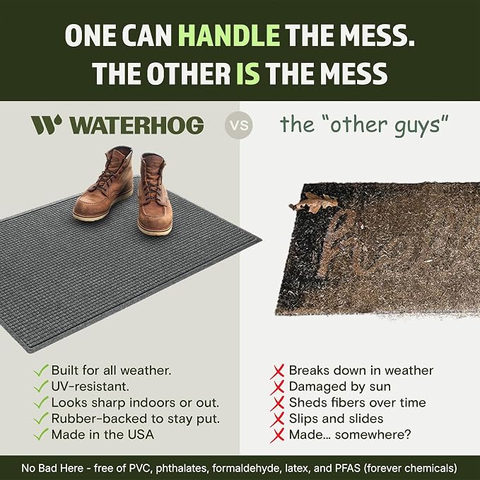 WaterHog Squares Front Door Mat Indoor Outdoor Entrance, Absorbent All-Weather Doormat with Non-Slip Rubber Backing, Dirt & Moisture Trapper, Low Profile, Easy Clean, Made in USA 23"x35.5" Medium Grey