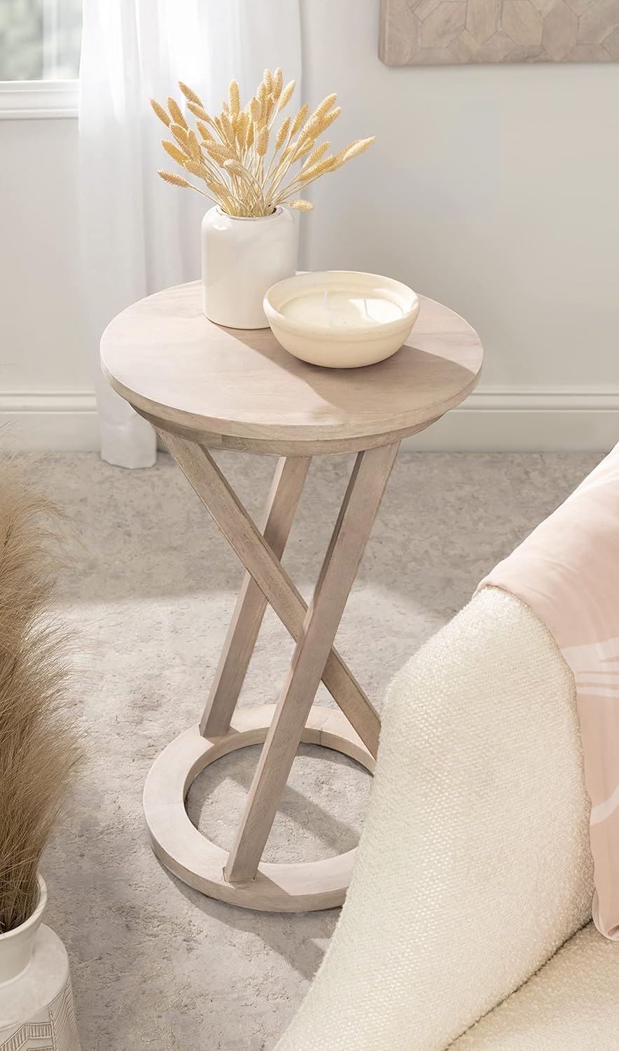 Kate and Laurel Aja Modern Round Side Table, 15 x 15 x 23, White, Decorative Modern Geometric Wood Bedroom Nightstand Table