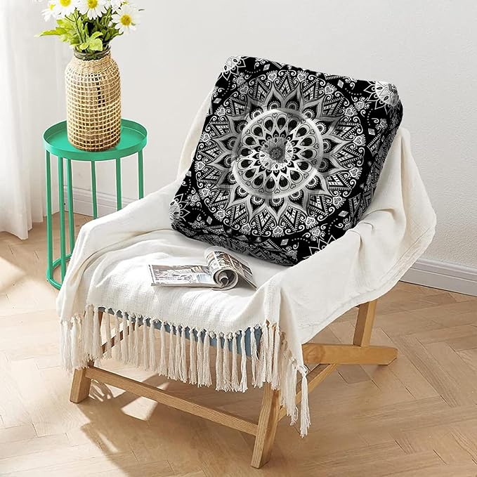 Mandala Meditation Cushion, Boho Meditation Mat, Meditation Pillows for Sitting on Floor, Cushions for Sitting in Home and Outdoor, Square Floor Pillow Cushion Seating for Yoga Accessories 22'' X 22''