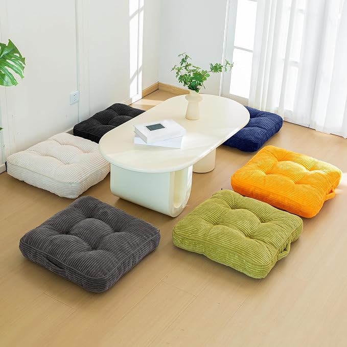 HIGOGOGO Floor Pillow Cushion for Adults, Meditation Cushion Pillow, Large Square Floor Sitting, Tufted Corduroy Cover, for Tatami Living Room or Yoga, 22x22 Inch, Orange