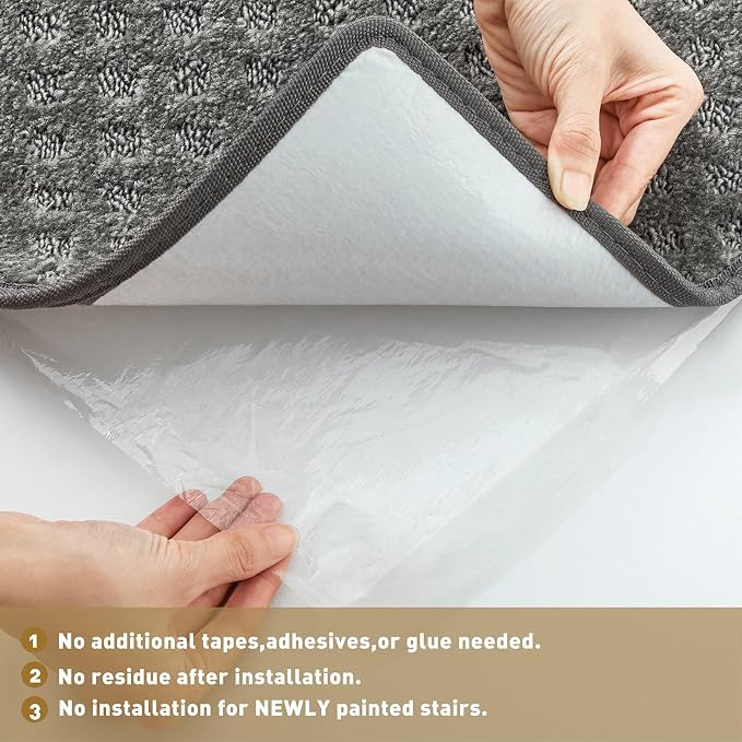 PURE ERA Carpet Stair Treads Tape Free Non Slip Indoor Stair Carpet Stair Protectors Pet-Friendly Non-Slip Skid Resistant Washable Reusable 8" x 30"(7 Pieces,Gray Mini-Diamond Trellis)