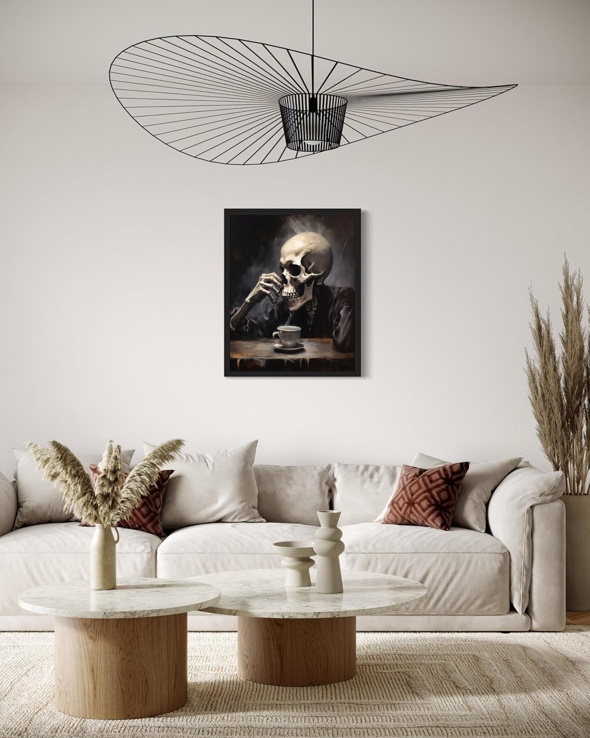 Skull Drinking Coffee Poster Art Print, Halloween Scary Vintage Wall Art Academia Spooky Painting Decoration for Horror Prints, Gothic Posters Bedroom Decor 89 (Skull Drinking Coffee, 16 x 20 inches, Unframed)