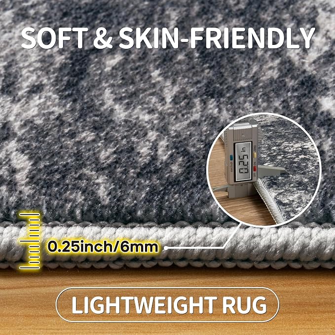 6x9 Area Rugs for Living Room Rug Washable: Modern Rug for Dining Room Bedroom Carpet Non Slip Low Pile 6 by 9 Indoor Abstract Nursery Home Office Black