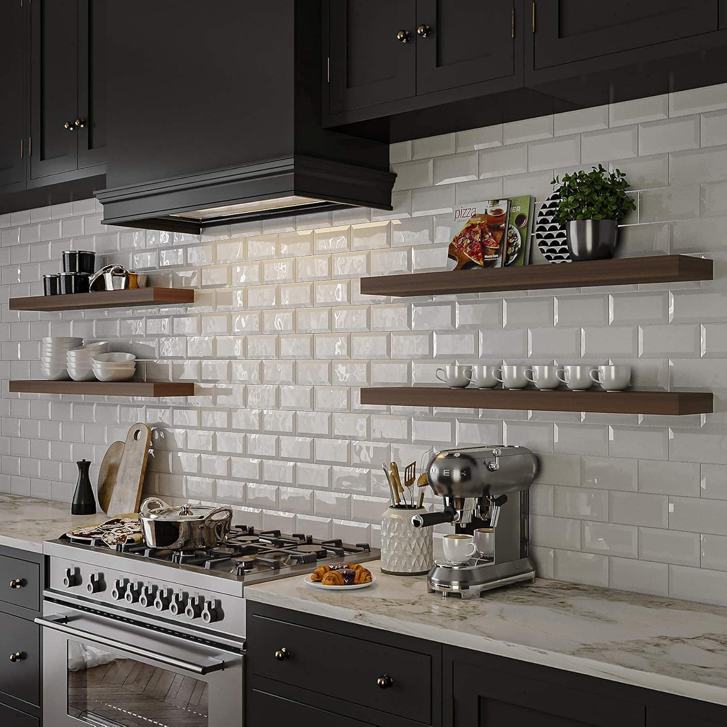 Homeforia Walnut 36 inch Floating Shelf, High End Solid Real Wood 36inch Large Shelves for Bathroom Wall, Dark Brown 36 inches Long Floating Shelves, Heavy Duty Bracket, 36 X 6.5 X 1.75 inch, Set of 2