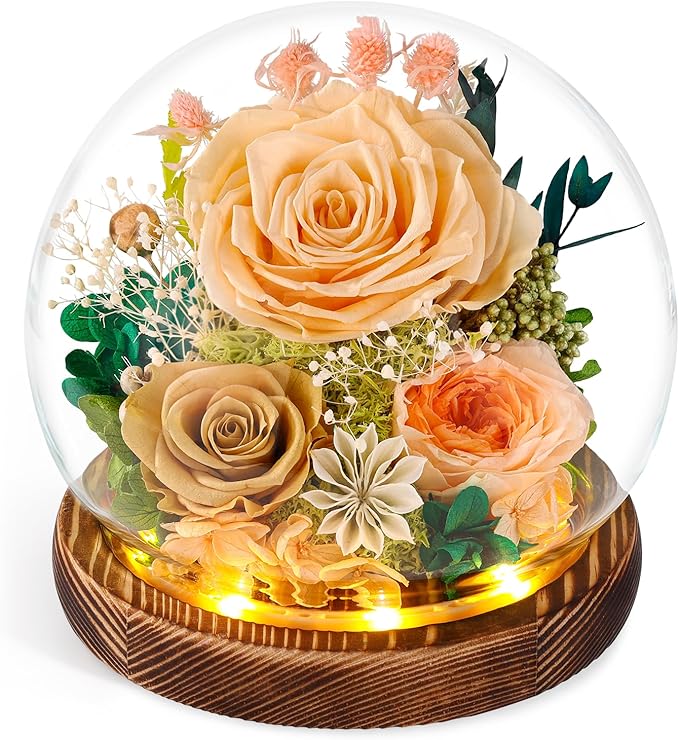 FIACO Gifts for Mom Birthday Gifts for Women Preserved Flowers in Glass Dome Forever Flowers for Delivery Prime Eternal Roses for Grandma Sister Daughter Wife Her Girlfriend, Yellow