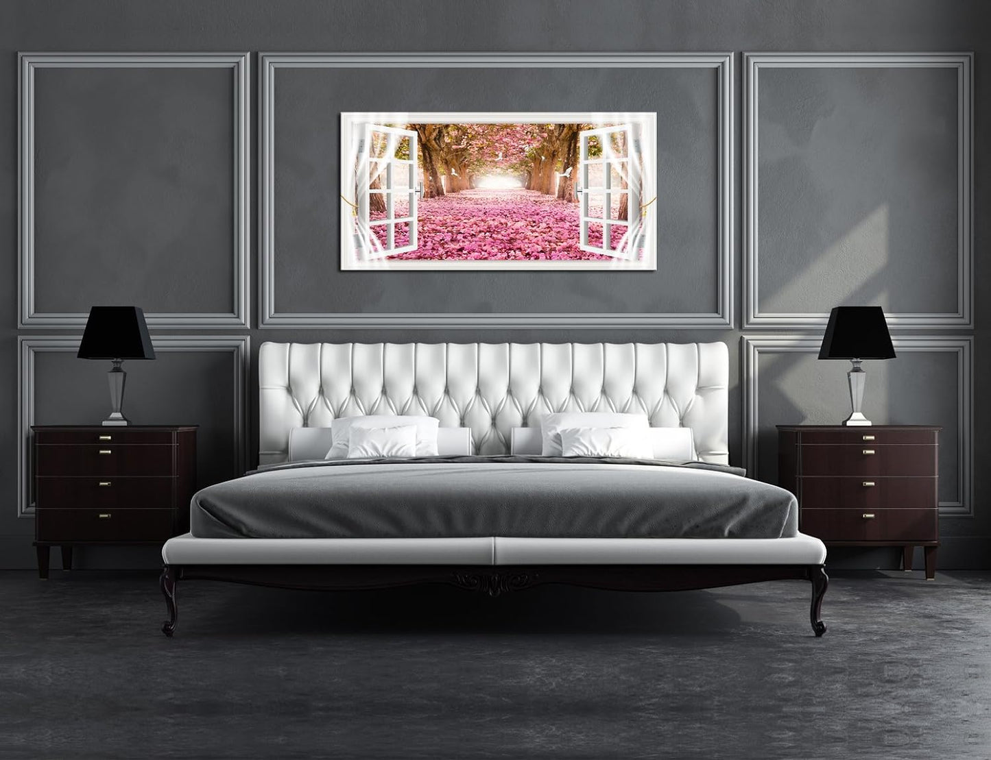 Cao Gen Decor Art-AH40150 Wall Art Trees and Pink Rose Paintings Printed Pictures Stretched and Framed Canvas Paintings Ready to Hang for Home Decorations Wall Decor