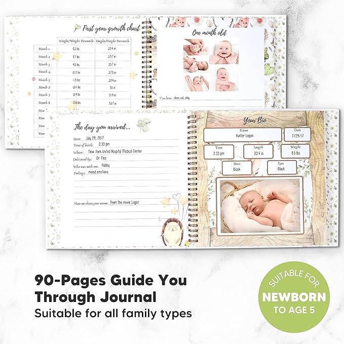 KeaBabies Inkless Hand and Footprint Kit & First 5 Years Baby Memory Book Journal - 4-Pack Ink Pad for Baby Hand and Footprint- 90 Pages Hardcover First Year Keepsake Milestone Baby Book For Boy, Girl
