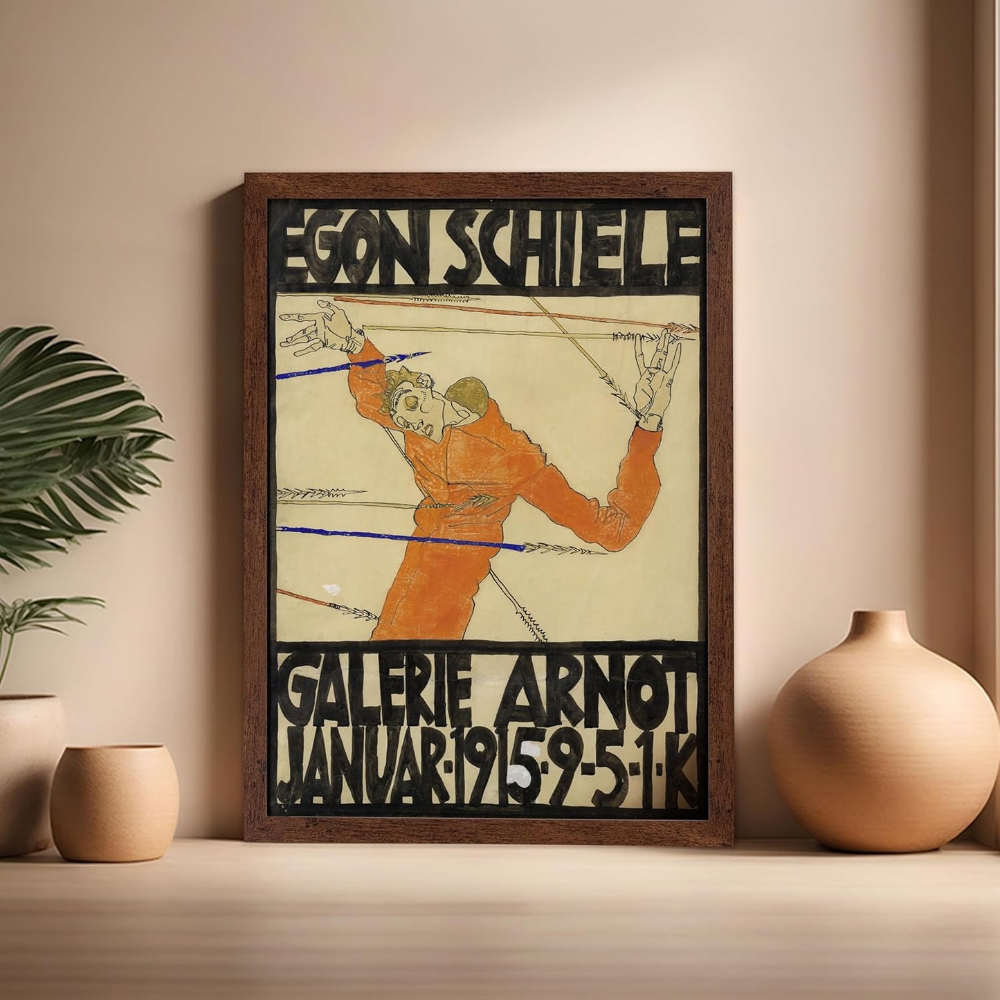 Poster Master Vintage Painting Poster - Retro Expressionism Print - Self Portrait as the Martyred St Sebastian - Gift for Artist, Friend - Wall Decor for Home, Office, 16x20 Brown Framed