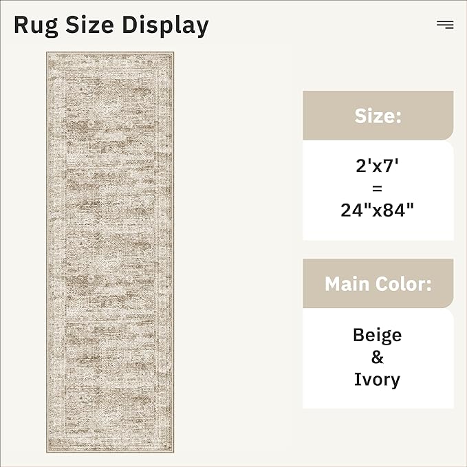 Soalmost Runner Rug 2x7 Washable Non-Slip Hallway Runner Rugs for Kitchen Bathroom Laundry Room Brown Vintage Floor Carpet Runners for Hallways Entryway