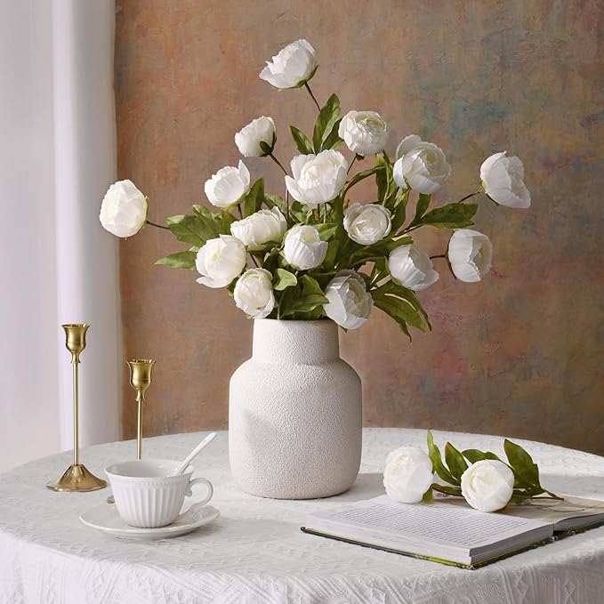 Waipfaru 6 Pcs Faux Peonies Artificial Flowers for Vase, 27" Fake Silk Peonies Flowers for Wedding, Vase Filler White Flowers for DIY Bouquets Centerpieces Bridal Shower Office Decor