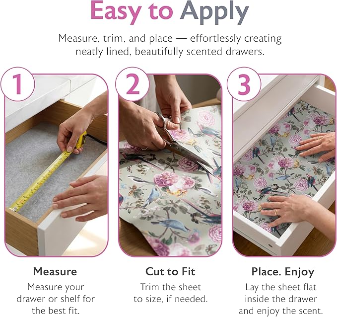 Scented Drawer Liners for Dresser Fragrant Paper Liner for Drawers Cabinet Shelf Linen Closet and Kitchen Scent Liners Non Adhesive (Royal Bloom)