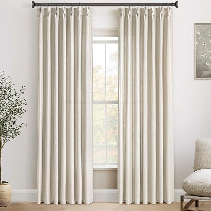 Beige Linen Curtains 100 inch Long 2 Panels for Living Room Light Filtering Semi Sheer Pinch Pleat Curtain 100 Length Memory Trained Boho FarmhouseNeutral Earthy Thick Flax Linen Drapes Apricot