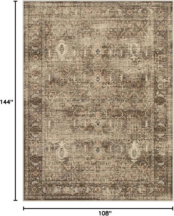 Lahome Margot Vintage 9x12 Washable Brown Rugs for Living Room Bedroom, Boho Dining Room Rugs for Under Table, Soft Non Slip Indoor Throw Carpet for Home Office Playroom (9x12ft,Brown)