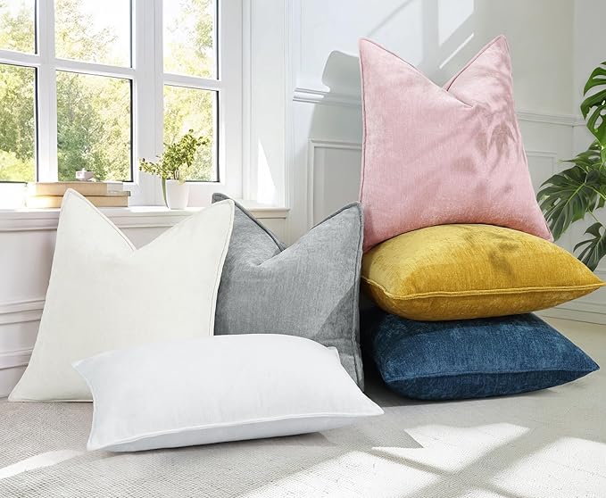decorUhome Summer Couch Throw Pillow Covers 16x16 Set of 2, Decorative Soft Velvet Modern Cozy Chenille Pillow Cases with Elegant Design for Sofa Bed Living Room Home Decor, Blush Pink