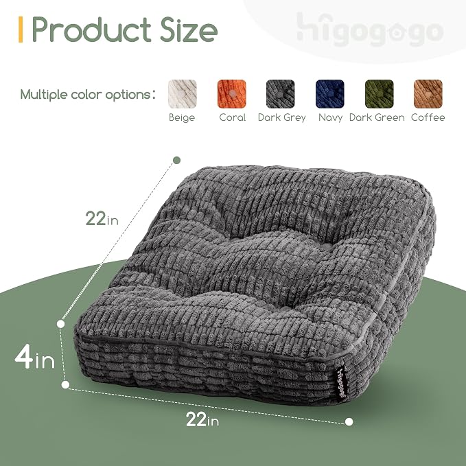HIGOGOGO Floor Pillow Cushion for Adults, Meditation Cushion Pillow, Blended Corduroy Cover, Large Square Floor Sitting for Tatami Living Room or Yoga, 22x22 Inch, Dark Grey