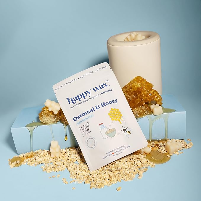 Happy Wax Odor Eliminating Scented Soy Wax Melts – Oatmeal & Honey – Pet-Safe, Non-Toxic, Perfect for Use with Wax Warmers - for Home Fragrance & Freshness - 4 oz Pouch