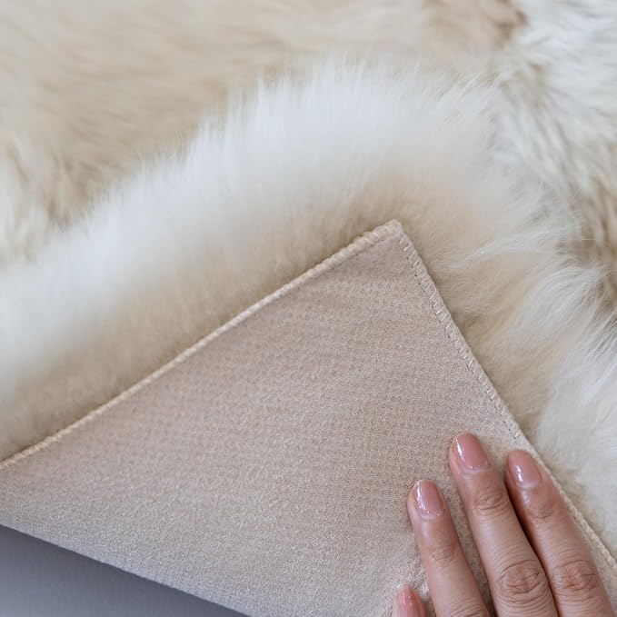 Sheepskin Chair Cushion Non-Slip Back Square Genuine Fur Chair Cover Silky Natural Wool Seat Cushion Pad Soft Area Rugs Carpet for Home Office Restaurant Chair 18x18 Inch (Flaxen, Pack of 4)
