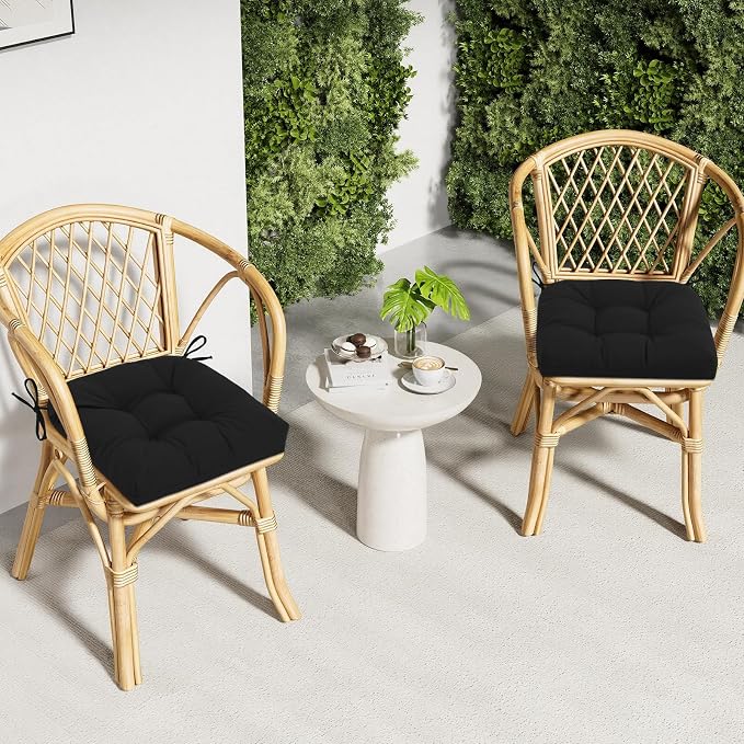 idee-home Outdoor Chair Cushions Set of 4, Patio Seat Cushions | Tufted Thick 19 x 19 x 5 Inch Cushions for Outdoor Furniture Waterproof with Ties, Dining Pads Dark Cerulean