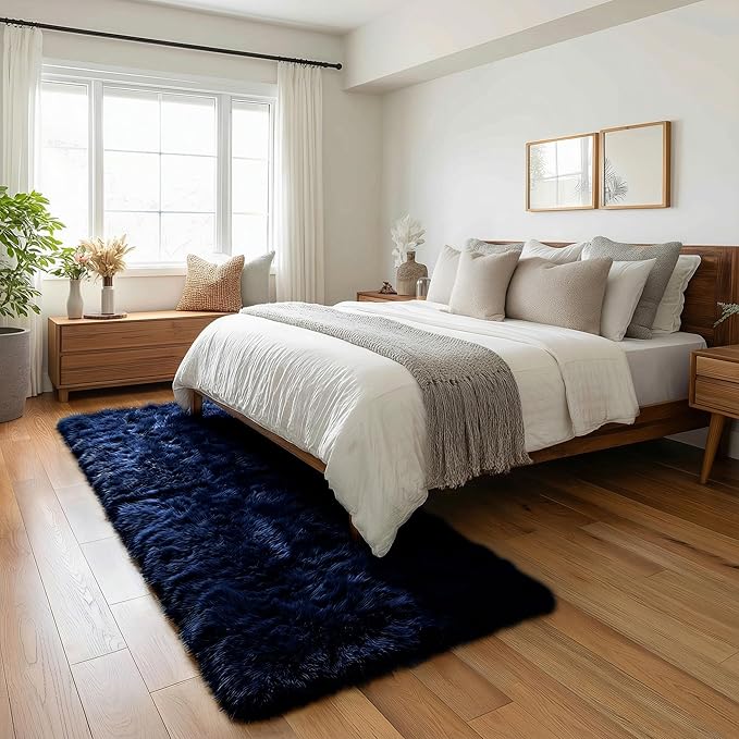 PAGISOFE Navy Blue Runner Rug 2x6, Fluffy Dark Blue Rugs for Boys Room Super Soft Bedside Rugs, Modern Plush Carpets for Living Room Kids Boys Girls Teen Dorm Nursery Room Decor Aesthetic Non-Slip