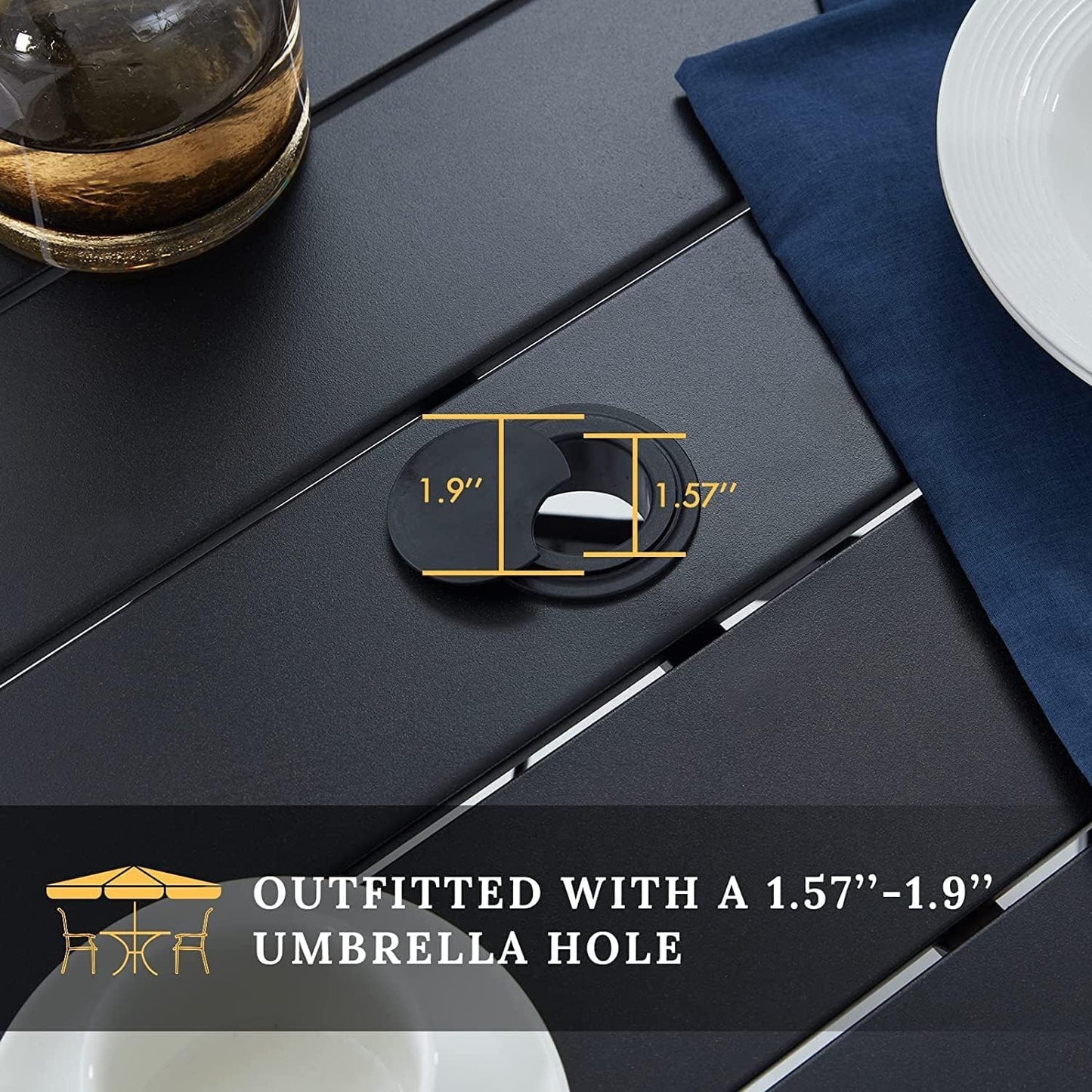 VICLLAX 28" Round Outdoor Bar Table, Counter Height Patio Table with Adjustable Umbrella Hole for Balcony, Black