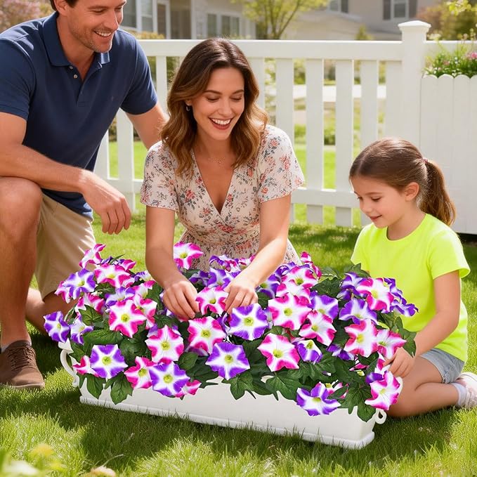 MARTINE MALL Artificial Flowers for Outdoors, 8 Bundles Realistic Fake Outdoor Flowers, UV Resistant Silk Petunia Flower for Outside Look Real Faux Flower Plants for Outdoor Porch, Fuchsia, Rose Red