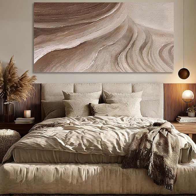 MLART99 Large Beige Brown Abstract Canvas White Artwork with Neutral Textured Wall art for Bedroom Living Room Office Modern Minimalist Wall Decor 29x58 Inch