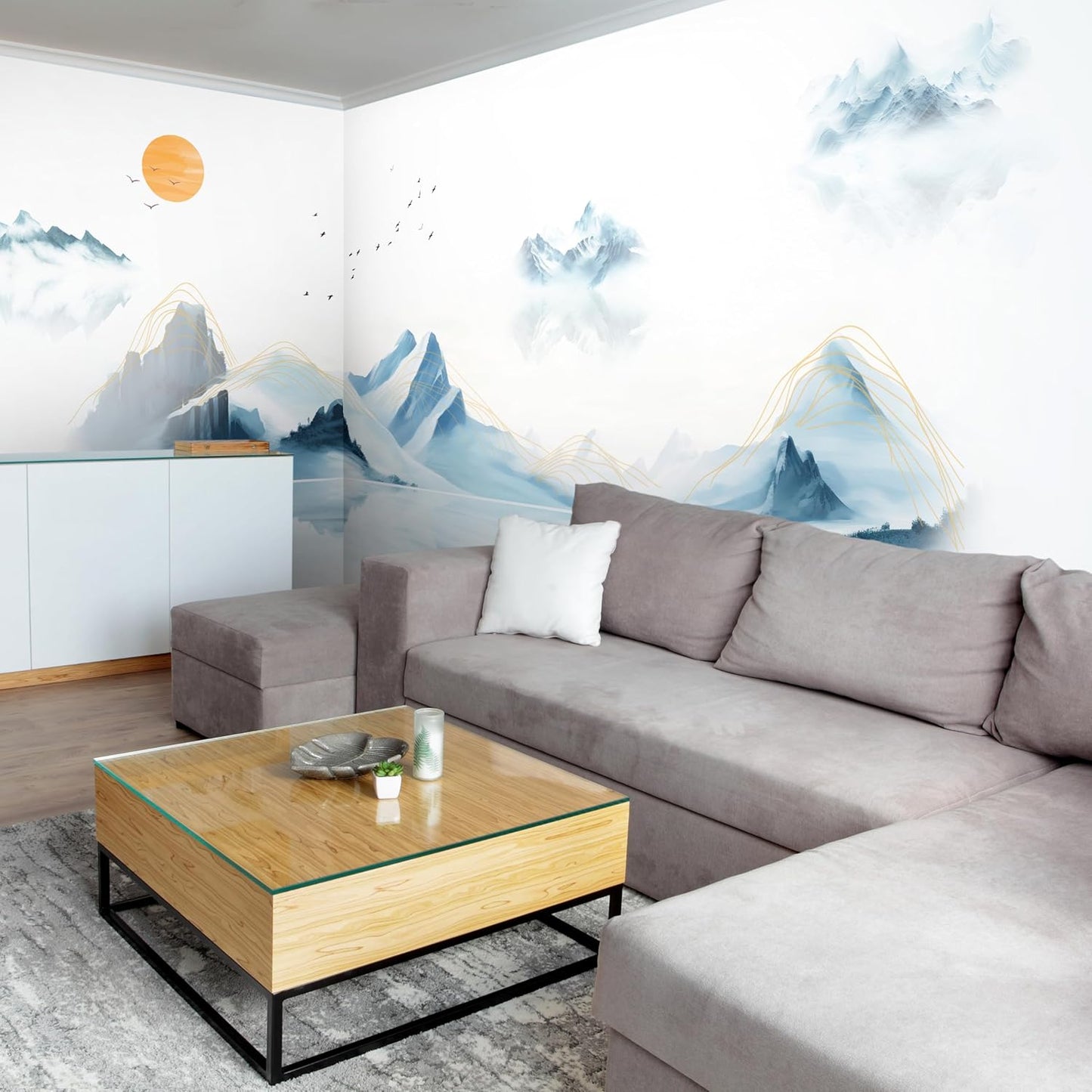 artgeist Premium Wall Mural Mountains 216x98 in - Non-Woven Photo Wallpaper Art Print Fleece Wall Mural Decoration Mountains Lake Birds Landscape c-C-10113-a-a