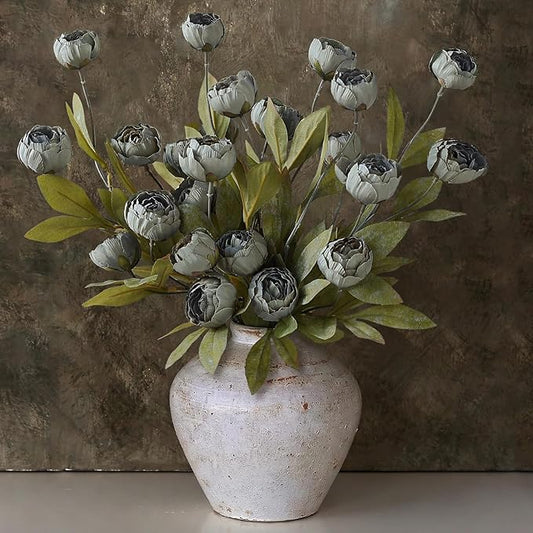 VIERENA 6 Pcs Faux Silk Peony Artificial Flowers for Vase -27", Bulk Fake Peonies Branches with Stems for DIY Bouquet Centerpieces Wedding Fillers Arrangements Shower Decorations (Dark Gray)