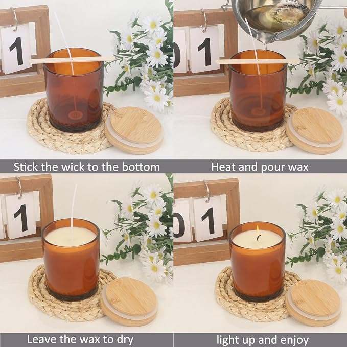 MILIVIXAY 12Pack 12 OZ Amber Thick Glass Candle Jars with Lids - Bulk Empty Candle Jar for Making Candles - Spice, Powder Containers.