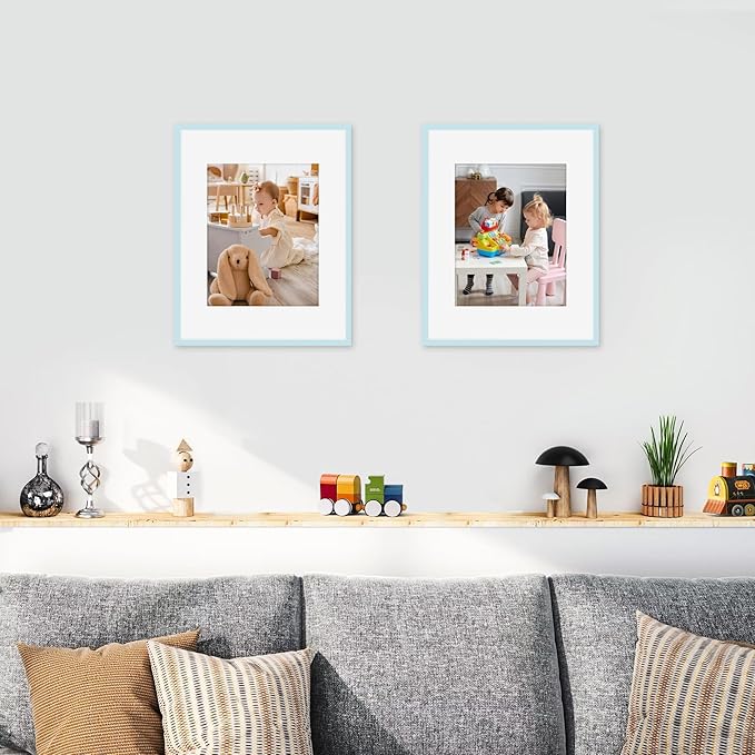 Picrit 11x14 Picture Frame Set of 12, Display 8x10 with Mat or 11x14 without Mat, Photo Frames for Wall Mounting or Table Top Display, Blue