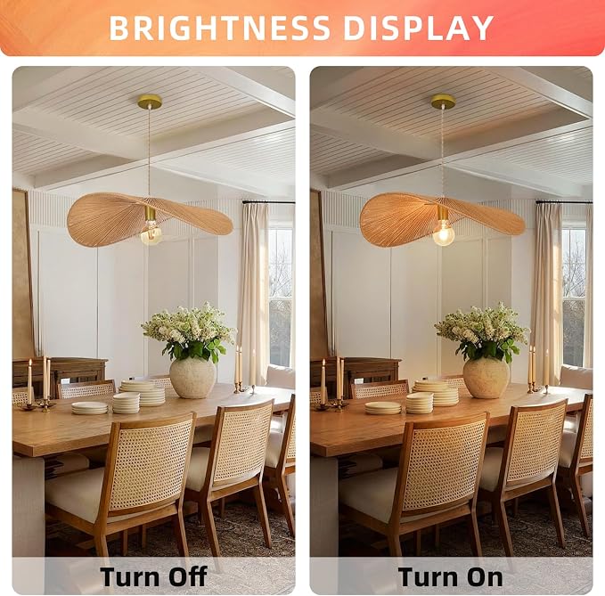Arturesthome 23.6" Modern Paper Chandelier Rattan Pendant Lighting Large Wicker Light Fixtures Adjustable Height Hanging Lighting Fixture for Kitchen Bar Hallway