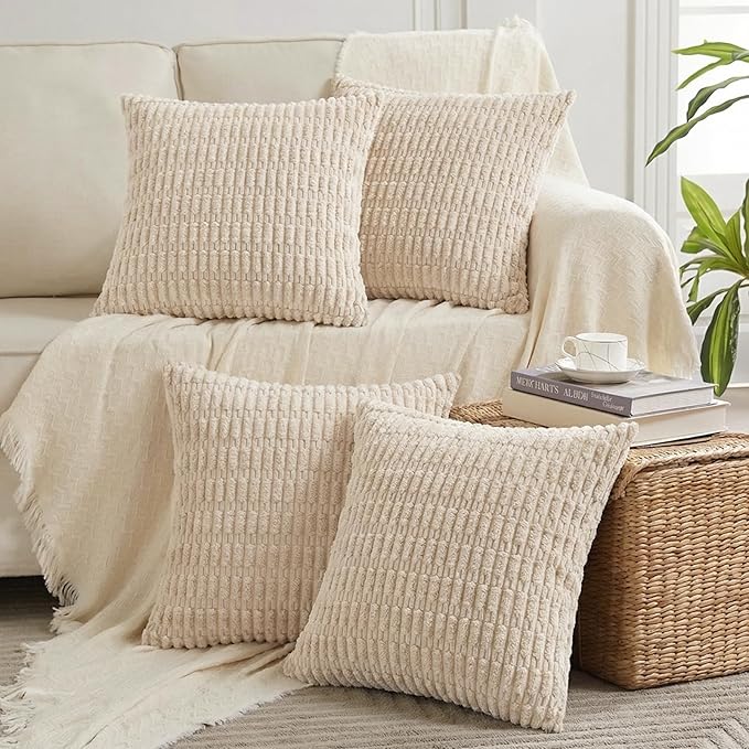 Fancy Homi 4 Packs Decorative Throw Pillow Covers for Living Room Couch Bed, Modern Farmhouse Boho Home Décor Accent Cushion Case, 26" x 26" (Pack of 4), Tan