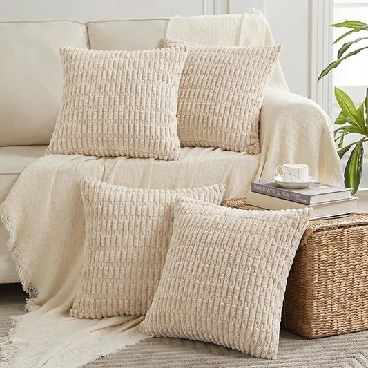 Fancy Homi 4 Packs Decorative Throw Pillow Covers for Living Room Couch Bed, Modern Farmhouse Boho Home Décor Accent Cushion Case, 26" x 26" (Pack of 4), Tan