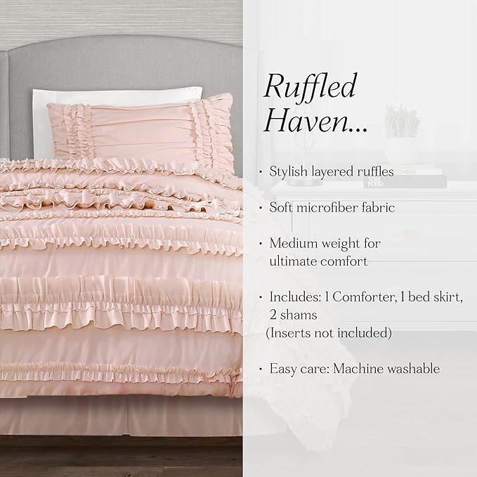 Lush Decor Belle Comforter Twin XL Size 3 Piece Set Blush - Twin Dorm Bedding Set - Pink Comforter - Coquette Dorm Decor - College Essentials