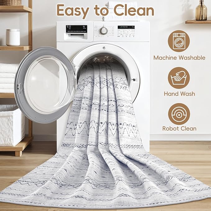cotiled 7x9 Area Rug Living Room: Washable Boho Rugs with Non Slip Backing Large Soft Indoor Stain Resistant Carpet for Bedroom Farmhouse Dining Room Lightweight Home Decor Grey