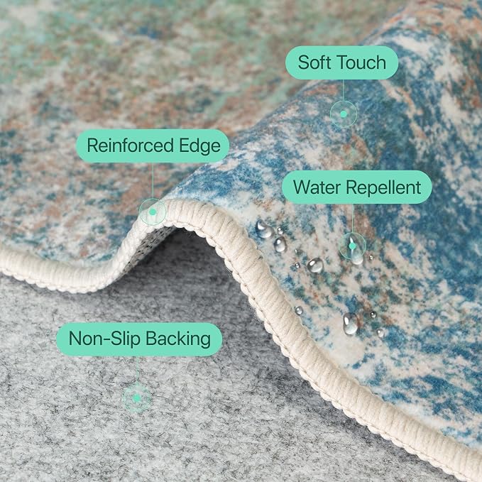 BEIMO 2x3 Rugs for Entryway Entrance Kitchen Bathroom, Machine Washable Rug Modern Abstract Soft Area Rug, Low Pile Indoor Floor Carpet with Non Slip Backing, Blue Green
