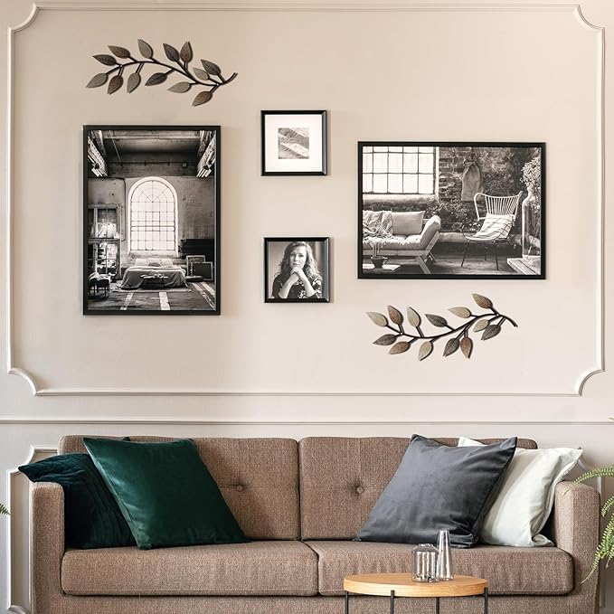Zhengmy 2 Pieces Metal Tree Leaf Wall Decor Vine Olive Branch Leaf Wall Art Living Room, Hallway Wall Decor Outdoor Decoration(Vintage Brown)