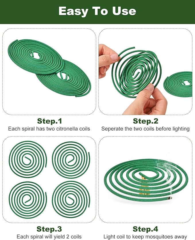 Citronella Incense Coils Outdoor - Each Burns for 5-7 Hours (Contains 48 coils & 2 Stands)