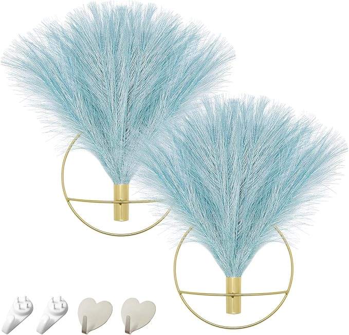 Pretty Jolly Boho Wall Decor, Wall-Mounted Metal Wall Decor, Hanging Artificial Pampas Display, Wall Art Living Room, Bedroom, Bathroom, Dining room, Plant Wall Decor 2 Pack Gold