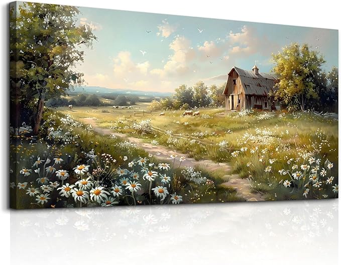 KELIYUAN Large Wall Decor Canvas For Living Room Wall Art For Bedroom Office Wall Decor Vintage Country Field Painting Pictures Decoration Artwork Farmhouse Home Decor Mural Aesthetics 24"x48"