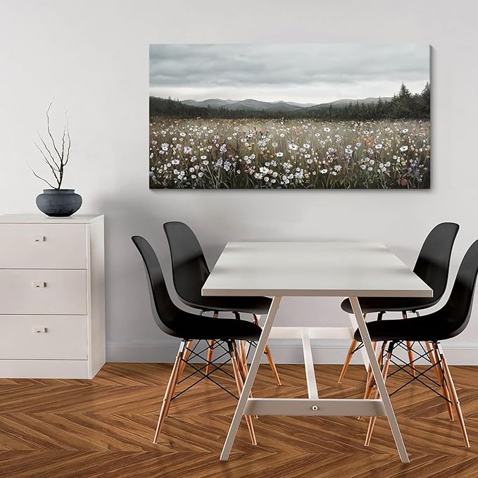HGUAOA Vintage Framed Floral Landscape Wall Art for Living Room - Large Nature Artwork Above Bed Wall Decor - Farmhouse Mountain Pictures for Bedroom Wall Decor 20×40IN
