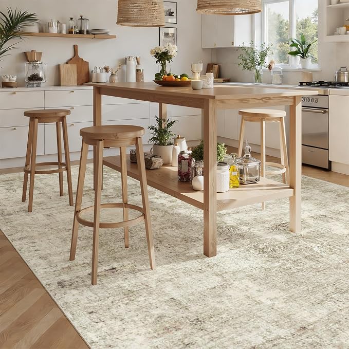 Soalmost 7x10 Area Rug for Living Room Washable Abstract Vintage Soft Thin Indoor Floor Non-Slip Carpet for Bedroom Dining Room Beige Gray