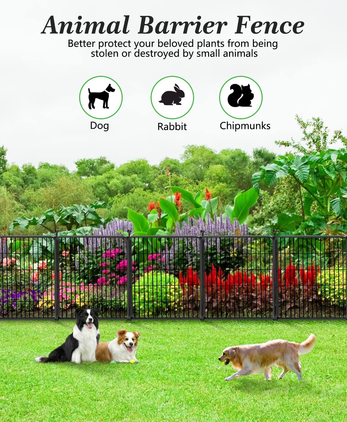 Decorative Black Metal Fencing Garden Fence with Gate, 4.5ft(L) 32in(H) 2 Fence Panels No Dig Fence Rustproof Animal Barrier Fence Temporary Dog Panels Fencing Outdoor