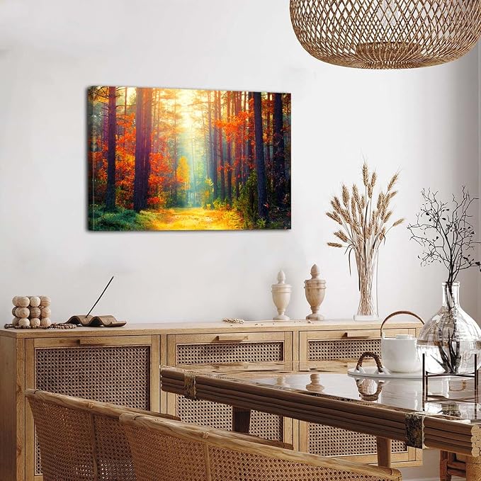 Fall Pictures Wall Decor for Living Room Bedroom Panorama Autumn Forest Wall Art Nature Landscape Sunset Scene Canvas Prints Fall Orange Birch Trees Paintings Modern Artwork Home Decorations 16x24”