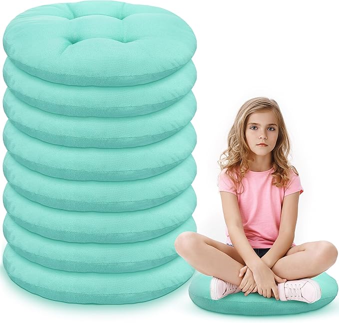 Fumete 8 Pcs 16 Inch Floor Cushions Pillow for Kids Bulk Classroom Round Flexible Seating Floor Cushions for Students Home Daycare School Reading Corner Yoga Meditation Picnic (Mint Green)
