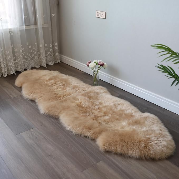 Sheepskin Rug, Fluffy Shaggy Area Rug, Super Soft 24‘ x 72’ Sheepskin Hair Rug, Plush Rug, Decorative Rugs for Bedroom, Children's Room, Living Room (Khaki Camel, 24" x 72")